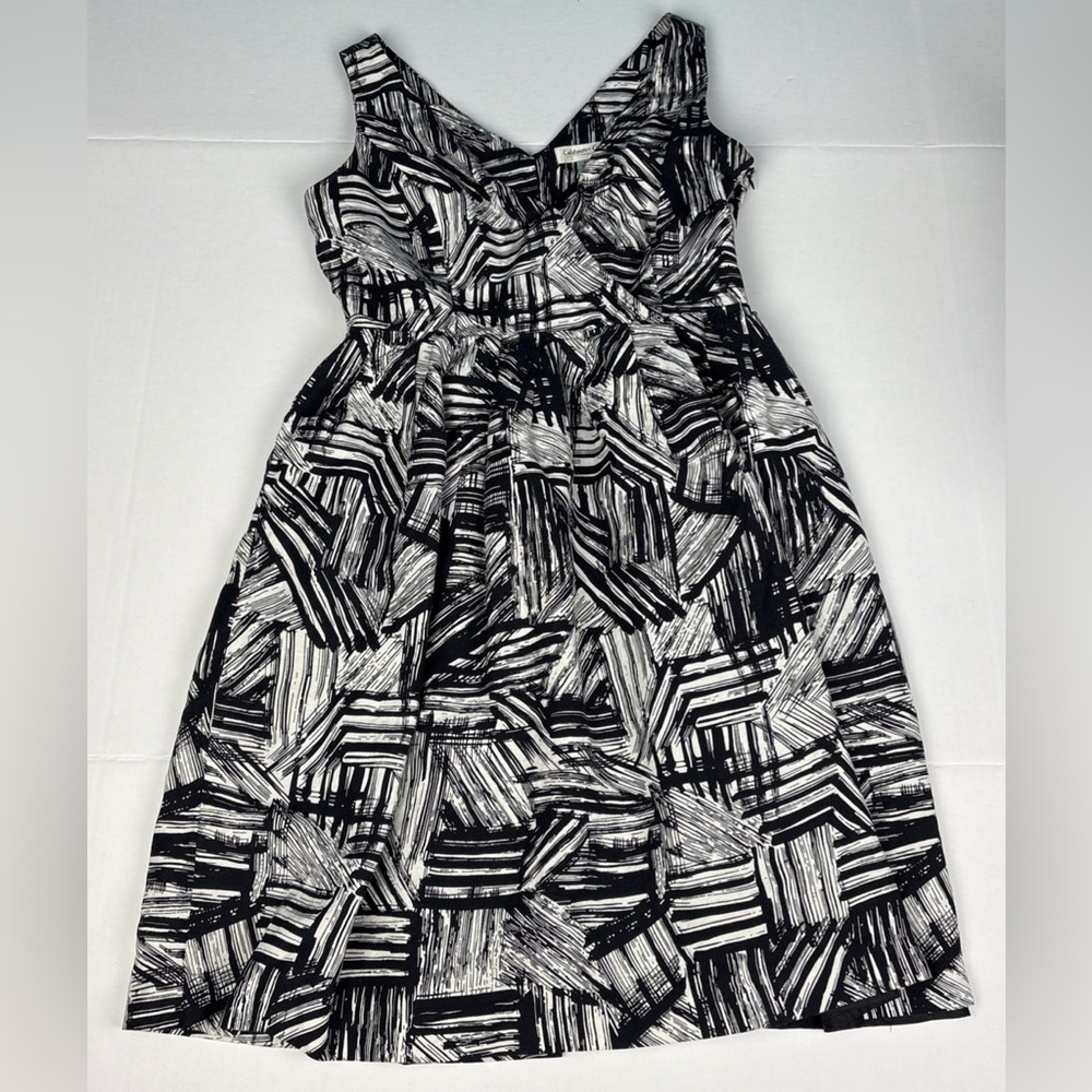Coldwater Creek Women's Petite Size 6 Dress Black White Sleeveless Linen Rayon